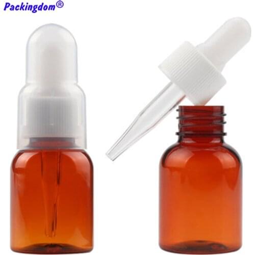 50pcs Essential Oil Bottle Plastic Brown Dropper Pipette Empty Cosmetic Containers White Droppers Refillable Packaging Tube 35ml