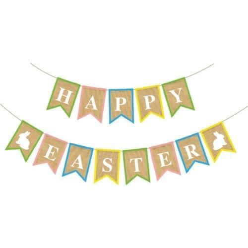 8 Set Happy Easter Burlap Banners Colorful Bunny Pattern Easter Decorations Party Decor Favors for Mantle Fireplace Wholesale
