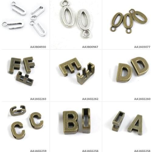 Antique Bronze Silver Plated Jewelry Making Charms Alphabet Letter A Loose Beads B C D E F Number Numeral 0 Numbers U