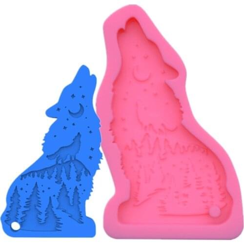 Shiny Wolf Keychain Epoxy Resin Mold Necklace Pendant Silicone Mould DIY Crafts Jewelry Decortaion Casting Tool