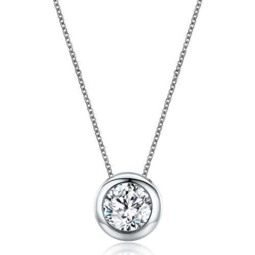 GEMS BALLET 0.5Ct Round Moissanite Classic 925 Sterling Silver Pendant Necklace For Women Wedding Fine Jewelry Cut 5mm EF Color