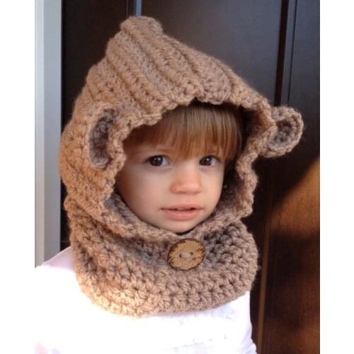 Childrens brown Bear Hat - baby Bear Hoodie - Bear Cowl - Animal Hat - Hooded Scarf - Crochet Hoodie - Chunky Crochet Hats caps