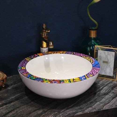 Home & Hotel Decor Artistic China wash basin Ceramic Art Bathroom Vessel Sinks Round counter top round hair wash basin