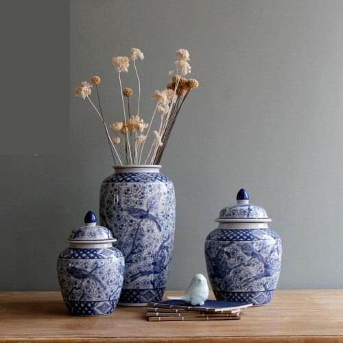 Home Furnishings Jingdezhen Ceramics jar Blue And White Porcelain Classical Pot Home decoration porcelain ceramic jar vase