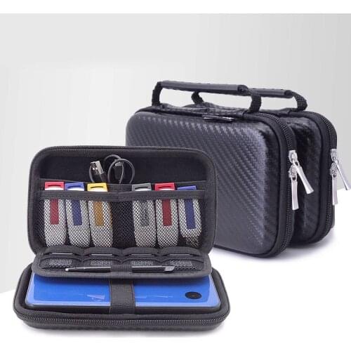 Travel cable storage bag, multi-function data cable, host protection box, gadget, USB headset, black portable tool bag