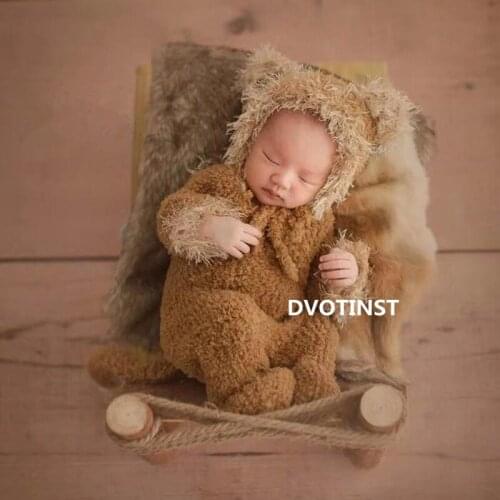 Dvotinst Newborn Photography Props Soft Knit Bear Outfits Hat Animals But Clothes Set Fotografia Studio Shoots Photo Props