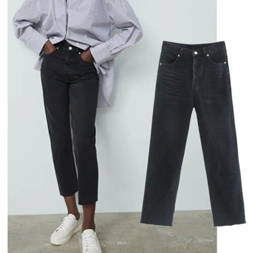 Jenny&Dave Women Jeans Straight Jeans Woman High Waist Jeans England High Street Fashion Washed Casual Ripped Burrs Jeans Ankle