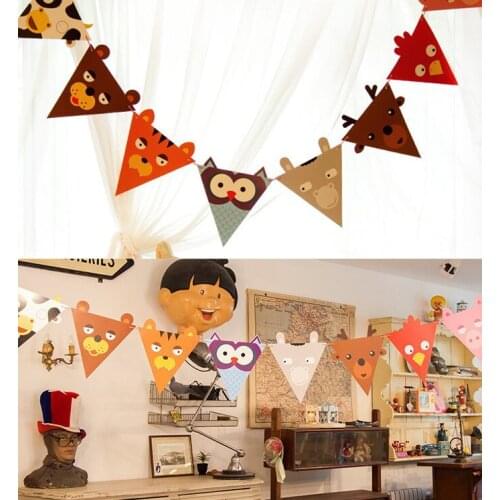 1.8M Cartoon Animal Kids Party Decoration Flags Garlands Birthday Festive Home Wall Decor Flag Bunting Garland Party Supplies