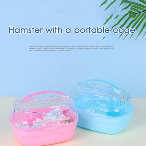 Hamster Cage Transparent Plastic House Portable Travel Hamster House Portable Carriers for Hamster Rabbit Guinea Pig, 2 Colors