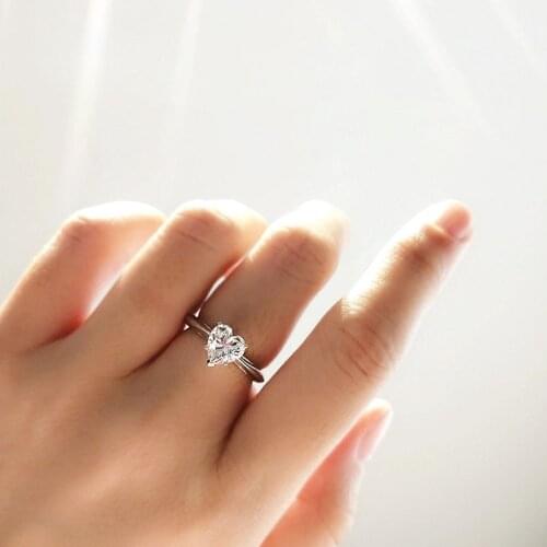 Solid 18K White Gold Heart Brilliant Cut 1ct DF Moissanite 5 Prong Ring Solarite Lab Diamond Engagement Ring For Women