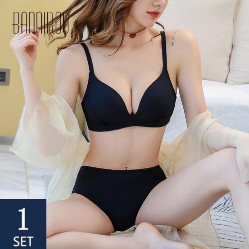 BANNIROU Lingerie Woman Bra Brief Sets Bralette Active Bras Strapless Push Up Wire Free Bras Underwear For Woman Free Shipping