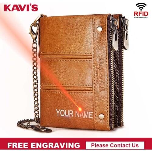 KAVIS Free Engraving Genuine Leather Wallet Men Brand Quality Wallets Mini Coin Purse Short Male Money Bag Rfid Walet for Boys