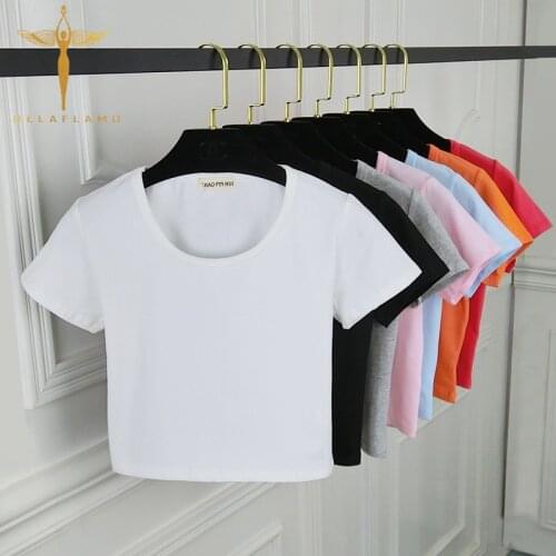 Summer 2020 T Shirt Women Cotton White Short Tops Sexy O-Neck Short Sleeve Solid Tops Harajuku Slim Tshirt Woman Camiseta Mujer