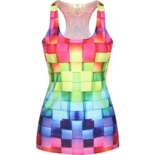 Multi Colors Printed U Neck Tank For Summer Ladies Dance Gym Tops Sleeveless Sports T-shirt Yoga Clothes canotte palestra donna