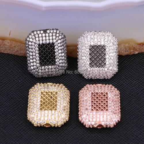 5PCS ZYZ183-9438 Micro Pave CZ Metal Beads For DIY Jewelry Beads, Rectangle Square Charm Crystal Zirconia Spacers Accessories