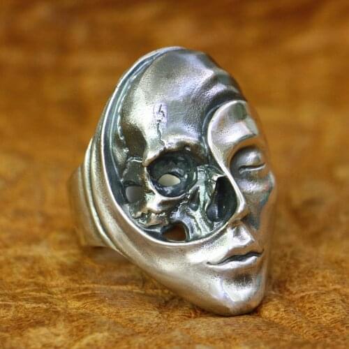 Life Death Heaven Hell Skull Face Ring 925 Sterling Silver Mens Punk Ring TA179 US Size 7~15