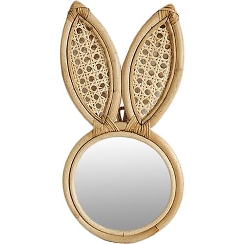 Handmade Natural Rattan Sunburst Wall Hanging Mirror Modern Makeup Mirror