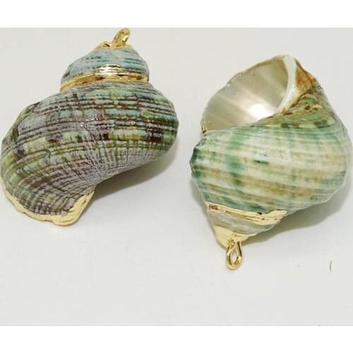 New DIY Necklace Shell Pendant Gold Color Natural Green Conch Shell Pendant Gold Trim Seashell Pendant