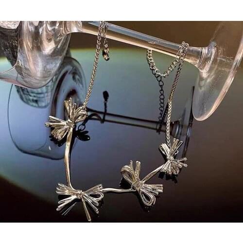 Bohemia Sell Like Hot Cakes Contracted Design Feeling Bowknot Necklace Temperament Titanium Steel Pendant Necklace