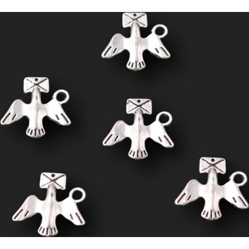 10pcs Silver Plated Cute Messenger Pigeon Pendant Bracelet Earrings Metal Accessories DIY Charms For Jewelry Crafts Making A2320