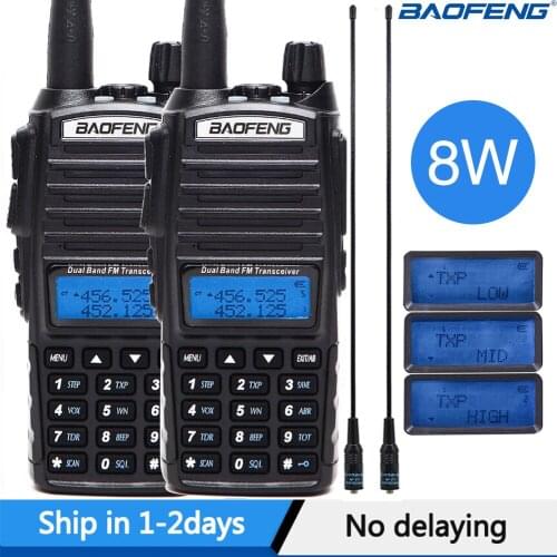 2pcs Real 8W Baofeng UV-82 Plus Walkie Talkie High Power Portable Ham CB Radio UV 82 Dual Band FM Transceiver Two Way Radio