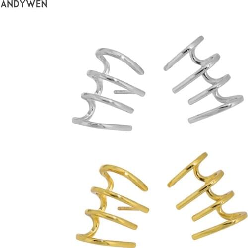 ANDYWEN 925 Sterling Silver Gold Four Circle Stud Earring Line Pure Pendiente Piercing 2021 Fashion Wedding Rock Punk Clips