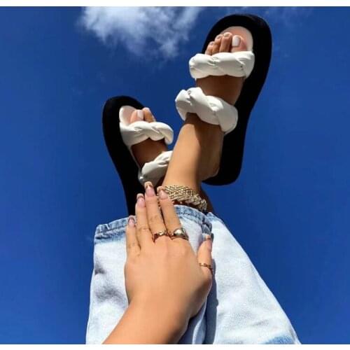 Summer Slippers Women Fashion PU Braided Chunky Platform Sandal Ladies Flip Flops Casual Beach Shoes Female Slides