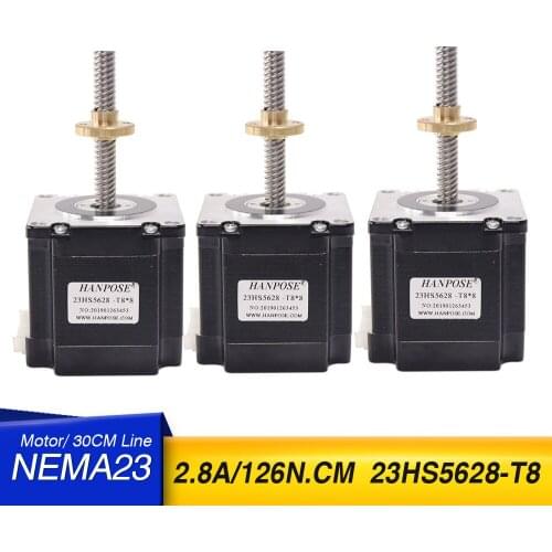 3PCS nema23 Screw stepper motor 23HS5628-T8x8 with Copper nut lead 8mm for CE ROSH ISO CNC Laser and 3D printer