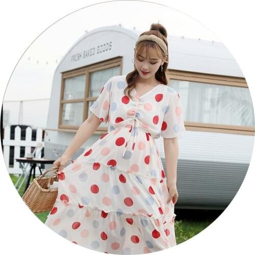 Explosion models summer new pregnant women fresh wave point fairy chiffon V-neck tide mom cake maternity dress dress