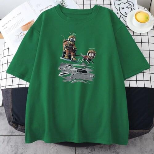 Loving Laika Sled Dog Pulling Astronaut Print Womens t-Shirt Vintage Casual Top Vintage t Shirt Summer Loose Womens Tshirts