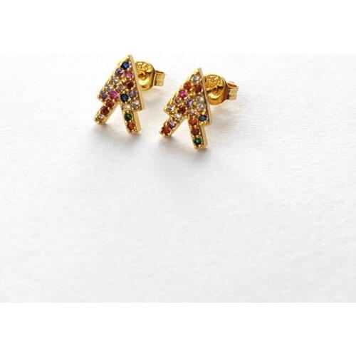 10Pairs Gold Color arrowhead shaped Stud Earrings,Micro Pave rainbow Cubic Zirconia Earrings Women Jewelry ER924