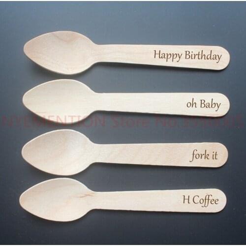 1000 Custom Engraved 11cm Disposable Tea Spoon First Birthday Wedding Party Wooden Dessert Spoons