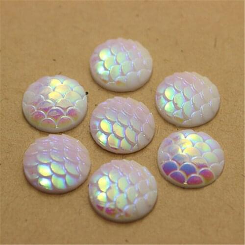 12mm 100pcs Resin Fish Scale Flatback Rhinestone Popular Round Cabochon Embellishment Scrapbooking For DIY Crafts