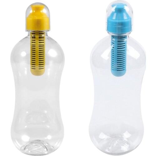 2 Pcs 550ML Outdoor Water Bobble Hydration Filter Bottle Filtered Drinking, Yellow & Blue
