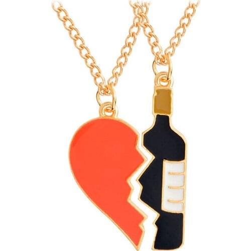 2PCS/Set Heart Wine Pendant Necklace Best Friend Couple Chain Jewelry Gifts