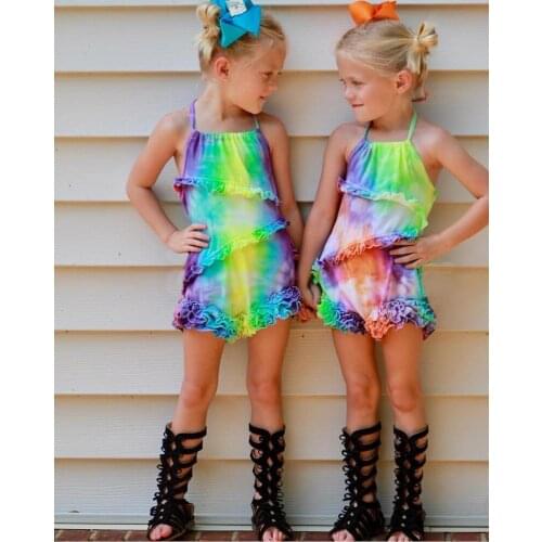 2021 New Fashion Baby Clothes Girl Tie Dye Ruffles Strap Kids Jumpsuit Cotton Soft Toddler Playsuits Cool Children Romper 0-4Y