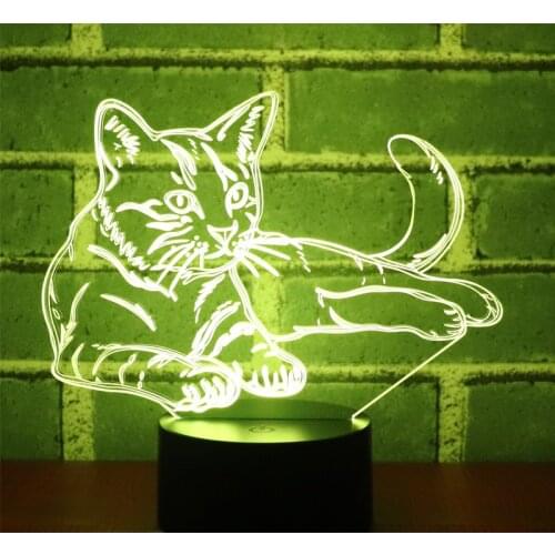 3D LED Night Light Prestige Alert Cat with 7 Colors Light for Home Decoration Lamp Amazing Visualization Optical Illusion