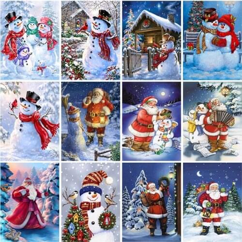 DIY Snowman 5D Diamond Painting Full Round Drill Rhinestone Cartoon Christmas Gift Santa Claus Mosaic Cross Stitch Kits Gift