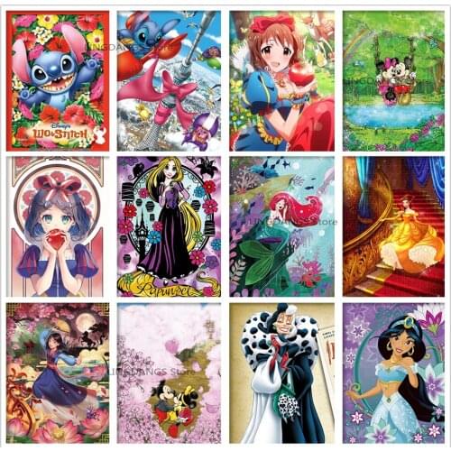 5d Diy Diamond Painting Disney Princess Lion Stitch Mermaid Mulan Witch Diamond Mosaic Embroidery Cross Stitch Home Decor Gift