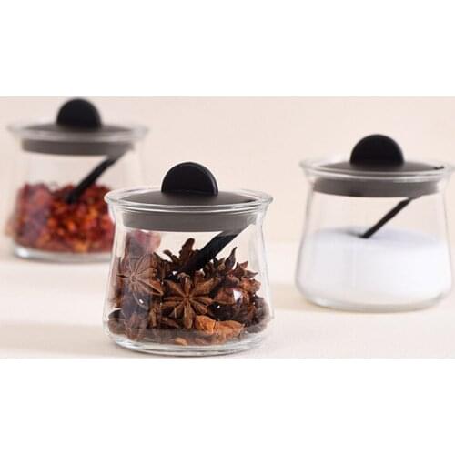 Spice Bottles With Tray Glass Condiment Jar Measuring Spoon Kitchen Storage Tank For Salt Pepper Chili Powder Seasoning Bottle