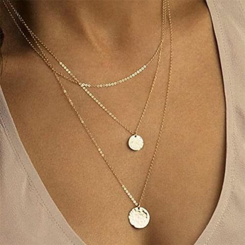 MultiLayer Gold Coin Crystal Star Sequins Coins Bar Pendant Chain Necklace For Women Wedding Statement Chocker Necklaces Gift