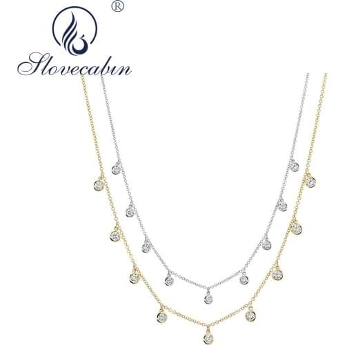 Slovecabiln Pure 925 Sterling Silver Zircon Bezel Chandelier Pendant Chain Chocker Necklaces For Women Luxury Femme Fine Jewelry