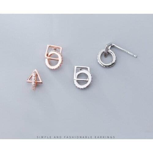 COLUSIWEI Pure 925 Sterling Silver Square and Triangle Asymmetric Stud Earrings for Women Geometric Ear Studs Fine Jewelry Gift