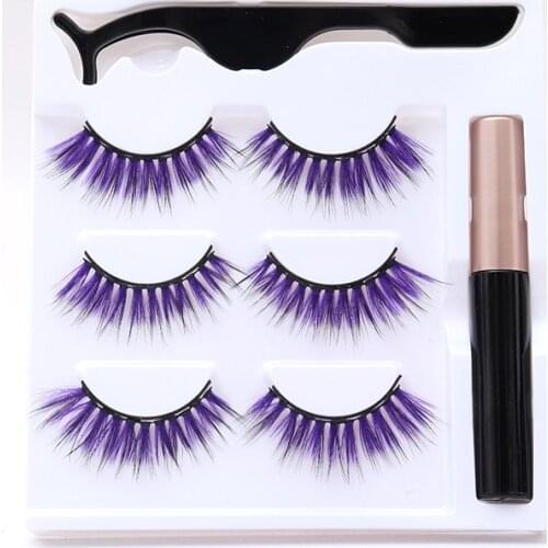 Colored Magnetic 3D False Eyelashes Waterproof Magnetic Eyeliner Tweezer Set Lashes Extension Colorful Fake Eyelashes Wholesale