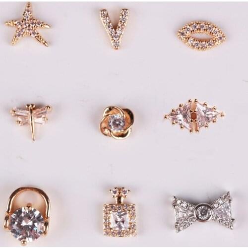 Flower Star Nail Designs Rhinestone Fashon Glitter Zricon Nail Art Accessories Set 10pcs New Arrival 2018 ER004