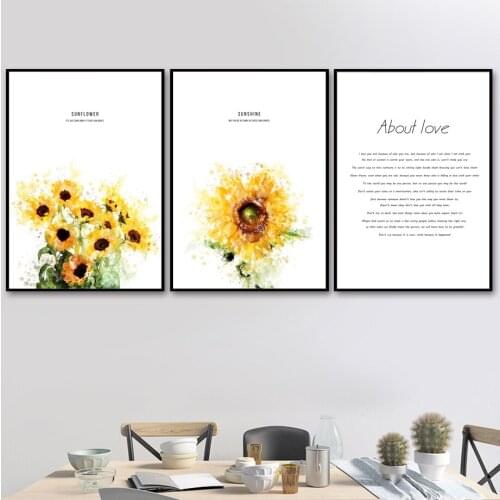 Sunflower Flower Plant Leaves Love Quotes Nordic Posters And Prints Wall Art Canvas Painting Wall Pictures For Living Room Decor