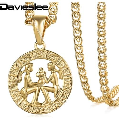 Davieslee Womens Gemini Zodiac Sign Pendant Gold Constellation Pendant Necklaces For Woman Jewelry Wholesale Dropshipping DGP359
