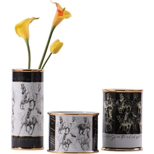 Vase Decoration Living Room Flower Arrangement Nordic Coffee Table Hallway Dining Table Ceramic Black and White Flower Ware