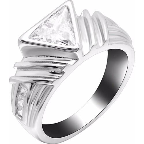 Hainon Fashion Triangle White Zircon Stone Luxury Silver Color Ring Vintage Wedding Band Promise Engagement Rings For Women/Men