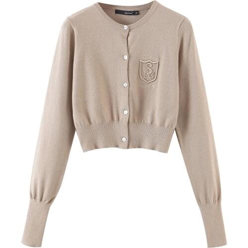 JC·KILIG 2021 Solid Crew Neck Cardigan Knit Top L9779